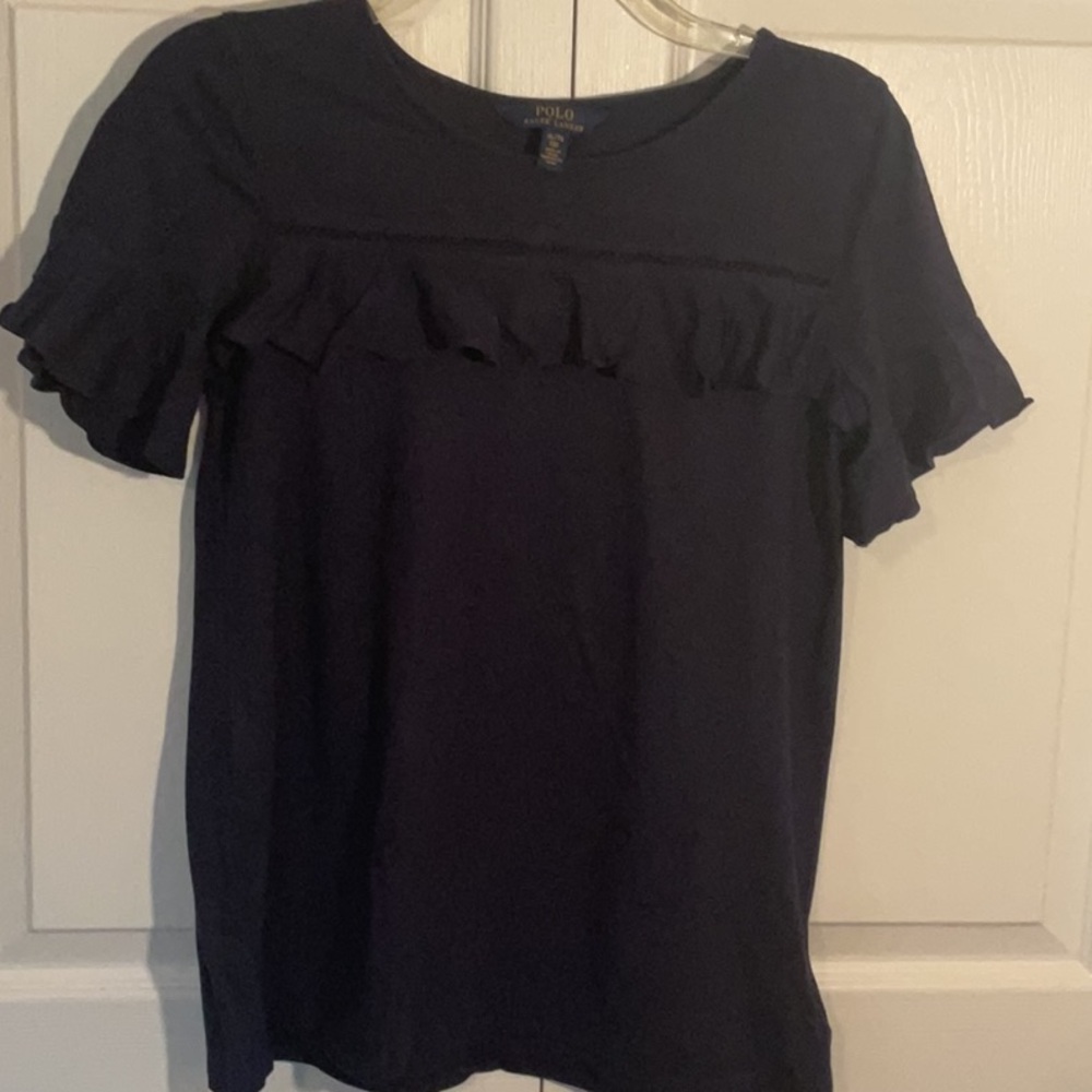 Polo by Ralph Lauren Navy Blue Ruffled Blouse
